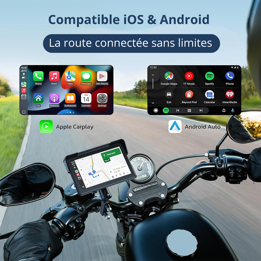 Rideking™ Écran Moto Connecté – CarPlay & Android