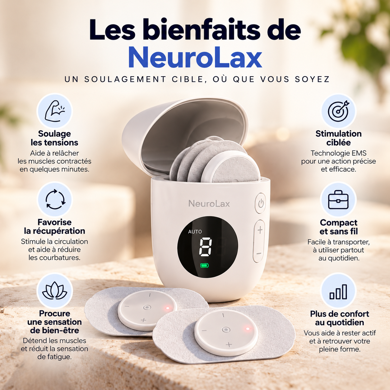 NeuroLax™️ — Appareil d'électrothérapie TENS/EMS
